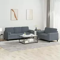 Sofa Sofos komplektas su pagalvėmis, 2 dalių, pilkas, aksomas