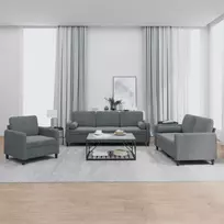 Sofa Sofos komplektas su pagalvėmis, 3 dalių, pilkas, aksomas