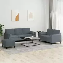 Sofa Sofos komplektas su pagalvėmis, 3 dalių, pilkas, aksomas