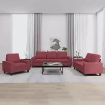 Sofa Sofos komplektas, 3 dalių, raudonojo vyno spalvos, audinys