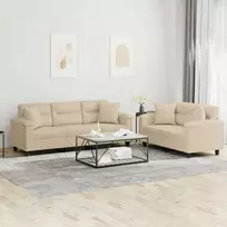 Sofa Sofos komplektas su pagalvėmis, 2 dalių, kreminis, audinys