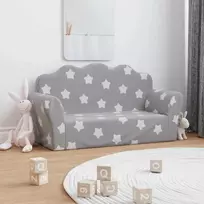 Vaikiška dvivietė sofa, pilka, minkštas pliušas, su žvaigždėmis
