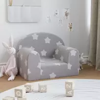 Fotelis Vaikiška sofa, šviesiai pilka, minkštas pliušas, su žvaigždėmis