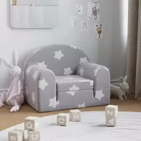 Vaikiška sofa-lova, pilka, minkštas pliušas, su žvaigždėmis