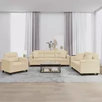 Sofa Sofos komplektas su pagalvėmis, 3 dalių, kreminis, audinys