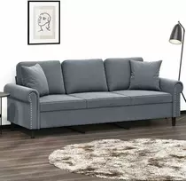 Trivietė sofa su pagalvėlėmis, tamsiai pilka, 180cm, aksomas