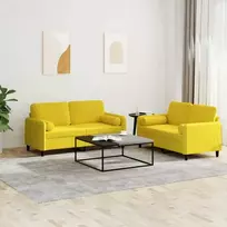 Sofa Sofos komplektas su pagalvėmis, 2 dalių, geltonas, aksomas
