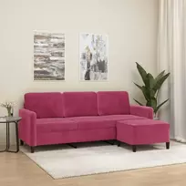 Trivietė sofa su pakoja, raudonojo vyno spalvos, 180cm, aksomas