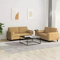 Sofa Sofos komplektas su pagalvėmis, 2 dalių, rudas, aksomas