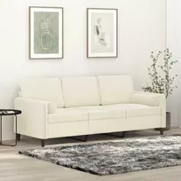 Trivietė sofa su pagalvėlėmis, kreminės spalvos, 180cm, aksomas