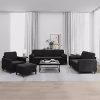 Sofa Sofos komplektas su pagalvėmis, 4 dalių, juodas, aksomas
