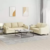 Sofa Sofos komplektas su pagalvėmis, 2 dalių, kreminis, audinys