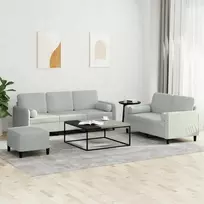 Sofa Sofos komplektas su pagalvėmis, 3 dalių, pilkas, aksomas