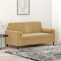 Dvivietė sofa su pagalvėlėmis, rudos spalvos, 140cm, aksomas
