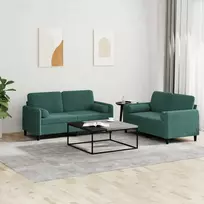 Sofa Sofos komplektas su pagalvėmis, 2 dalių, žalias, aksomas
