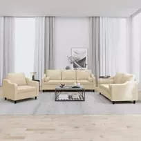 Sofa Sofos komplektas su pagalvėmis, 3 dalių, kreminis, audinys