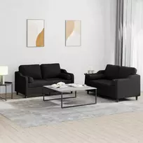 Sofa Sofos komplektas su pagalvėmis, 2 dalių, juodas, audinys