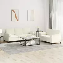 Sofa Sofos komplektas su pagalvėmis, 2 dalių, kreminis, aksomas
