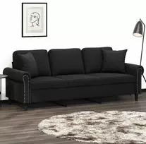 Trivietė sofa su pagalvėlėmis, juodos spalvos, 180cm, aksomas