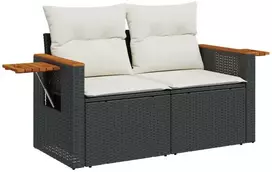 Dvivietė sodo sofa su pagalvėlėmis, juodos spalvos, poliratanas