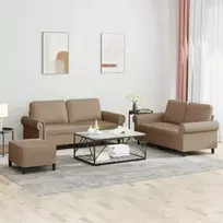 Sofa Sofos komplektas su pagalvėmis, 3 dalių, kapučino, dirbtinė oda