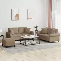 Sofa Sofos komplektas su pagalvėmis, 3 dalių, kapučino, dirbtinė oda