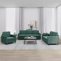 Sofa Sofos komplektas, 3 dalių, tamsiai žalios spalvos, aksomas