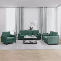 Sofa Sofos komplektas su pagalvėmis, 3 dalių, žalias, aksomas