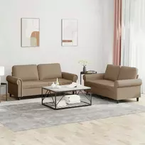 Sofa Sofos komplektas su pagalvėmis, 2 dalių, kapučino, dirbtinė oda