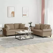 Sofa Sofos komplektas su pagalvėmis, 2 dalių, kapučino, dirbtinė oda