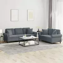 Sofa Sofos komplektas su pagalvėmis, 2 dalių, pilkas, aksomas