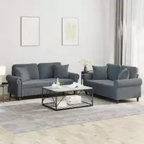 Sofa Sofos komplektas su pagalvėmis, 2 dalių, pilkas, aksomas