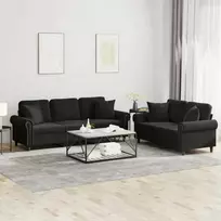 Sofa Sofos komplektas su pagalvėmis, 2 dalių, juodas, aksomas