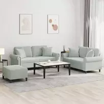 Sofa Sofos komplektas su pagalvėmis, 3 dalių, pilkas, aksomas
