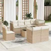 Sofa Sodo komplektas su pagalvėlėmis, 9 dalių, smėlio, poliratanas