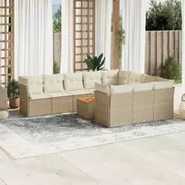 Sofa Sodo komplektas su pagalvėlėmis, 11 dalių, smėlio, poliratanas
