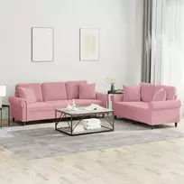 Sofa Sofos komplektas su pagalvėmis, 2 dalių, rožinis, aksomas