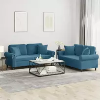 Sofa Sofos komplektas su pagalvėmis, 2 dalių, mėlynas, aksomas