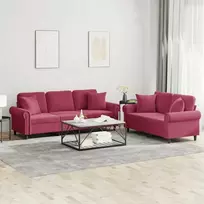 Sofa Sofos komplektas su pagalvėmis, 2 dalių, vyno, aksomas