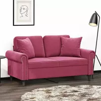Dvivietė sofa su pagalvėlėmis, raudonojo vyno, 120cm, aksomas
