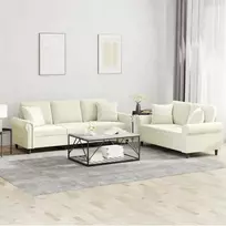 Sofa Sofos komplektas su pagalvėmis, 2 dalių, kreminis, aksomas