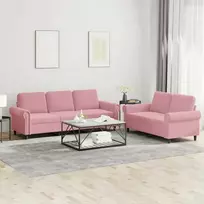 Sofa Sofos komplektas su pagalvėlėmis, 2 dalių, rožinis, aksomas