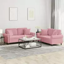 Sofa Sofos komplektas su pagalvėmis, 2 dalių, rožinis, aksomas
