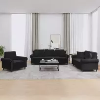 Sofa Sofos komplektas su pagalvėmis, 3 dalių, juodas, aksomas