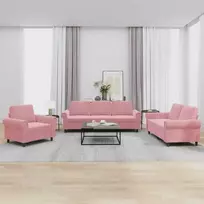 Sofa Sofos komplektas su pagalvėlėmis, 3 dalių, rožinis, aksomas