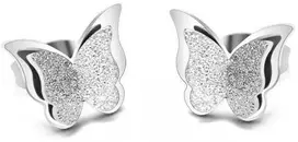 Troli Plieniniai metaliniai drugelių auskarai Butterfly KES-048-SIL
