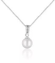 Jwl Luxury Pearls Elegantiškas karoliai su Akoya jūros perlu ir kristalais JL0658 (grandinė, pakabukas)