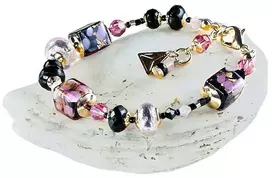 Lampglas Sakura Cubes Romantiška 24K aukso ir sterlingo sidabro lempos stiklo perlų apyrankė BCU46