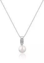 Jwl Luxury Pearls Elegantiškas karoliai su tikru perlu ir cirkoniais JL0748 (grandinė, pakabukas)