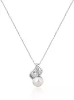 Jwl Luxury Pearls Subtilus karoliai su tikru perlu ir cirkoniais JL0749 (grandinė, pakabukas)
